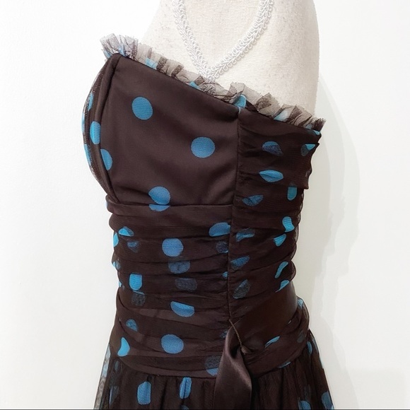 Scott McClintock Brown & Blue Polka Dot Strapless Dress – Size 8 - Picture 6 of 13